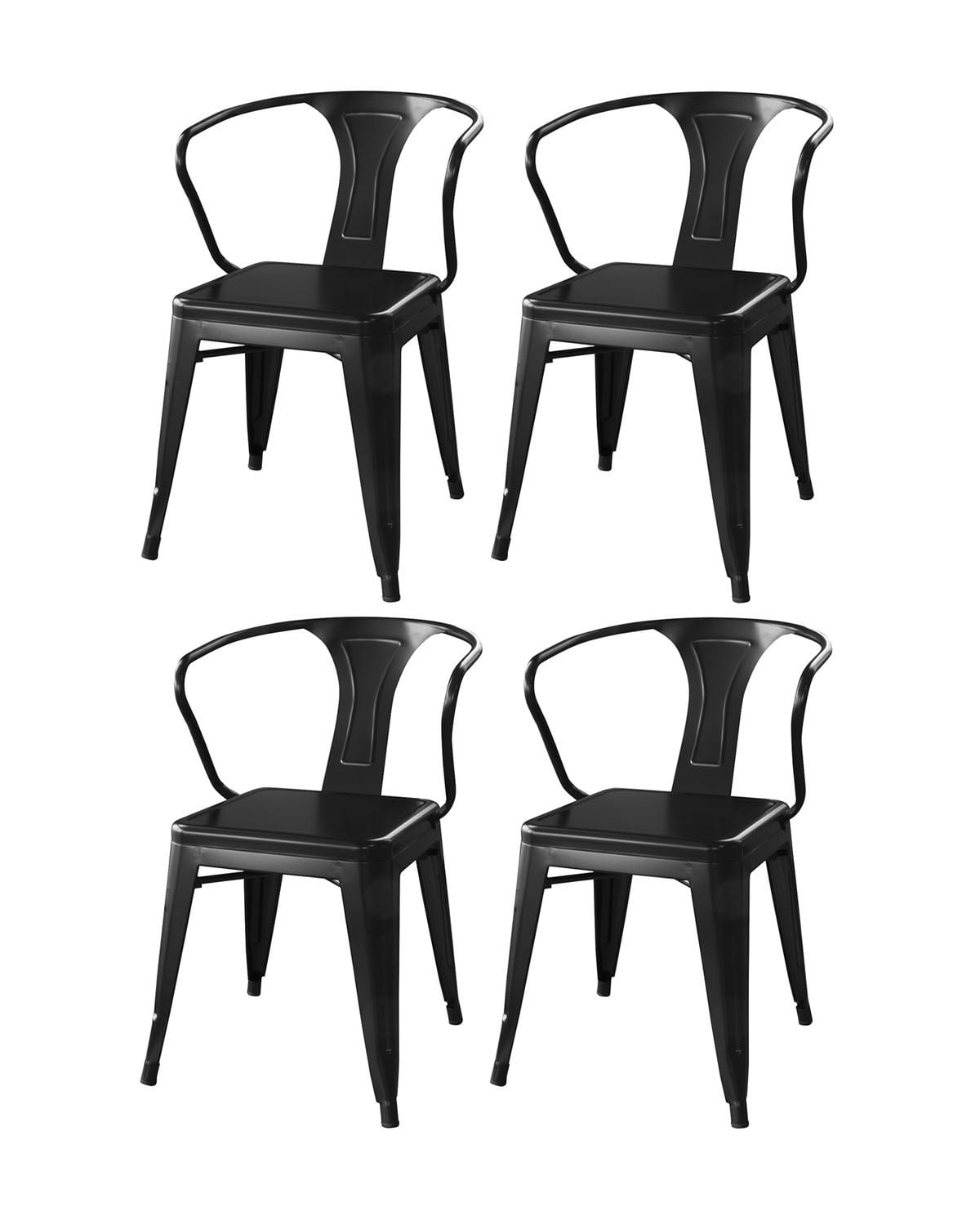 Offex Modern Industrial Loft Glossy Black Metal Dining Chair 4 Piece