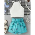 thumbnail image 3 of Argulvti Toddler Girls Summer Set, Cotton Ribbed Sleeveless Halter Tops Elastic Waist Cargo Shorts with Belt, 3 of 9