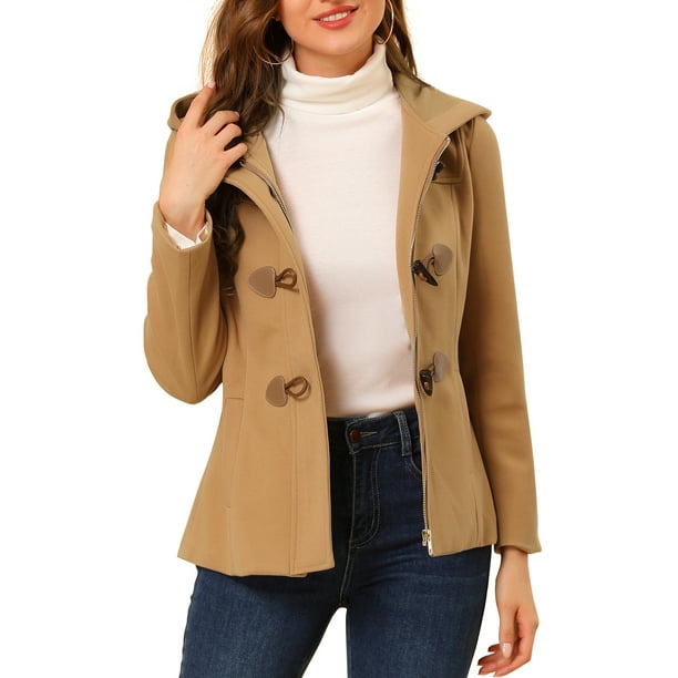 Unique Bargains Women S Winter Outwear Hooded Zip Up On Toggle Pea Coat Com On Toggle Pea Coat, Ladies Hooded Pea Coat