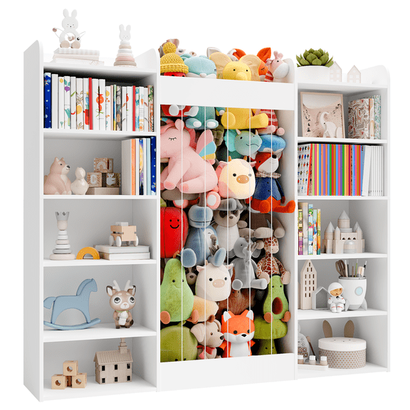 VortinT Kids Bookshelf with 233L Stuffed Animal Zoo, 6-Tier Toy Storage Organizer, 10 Cubby Bookcase for Kids Room, Nursery, Playroom, White