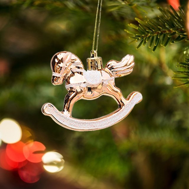 Fiudx Adorno Navideño de Caballo Balancín, Artesanía de Plástico Galvanizado, Colgante de Árbol de Estilo Vintage, Decoración Navideña, Idea de Regalo, Perfecto para Árbol de Navidad, 1 Juego de Ador