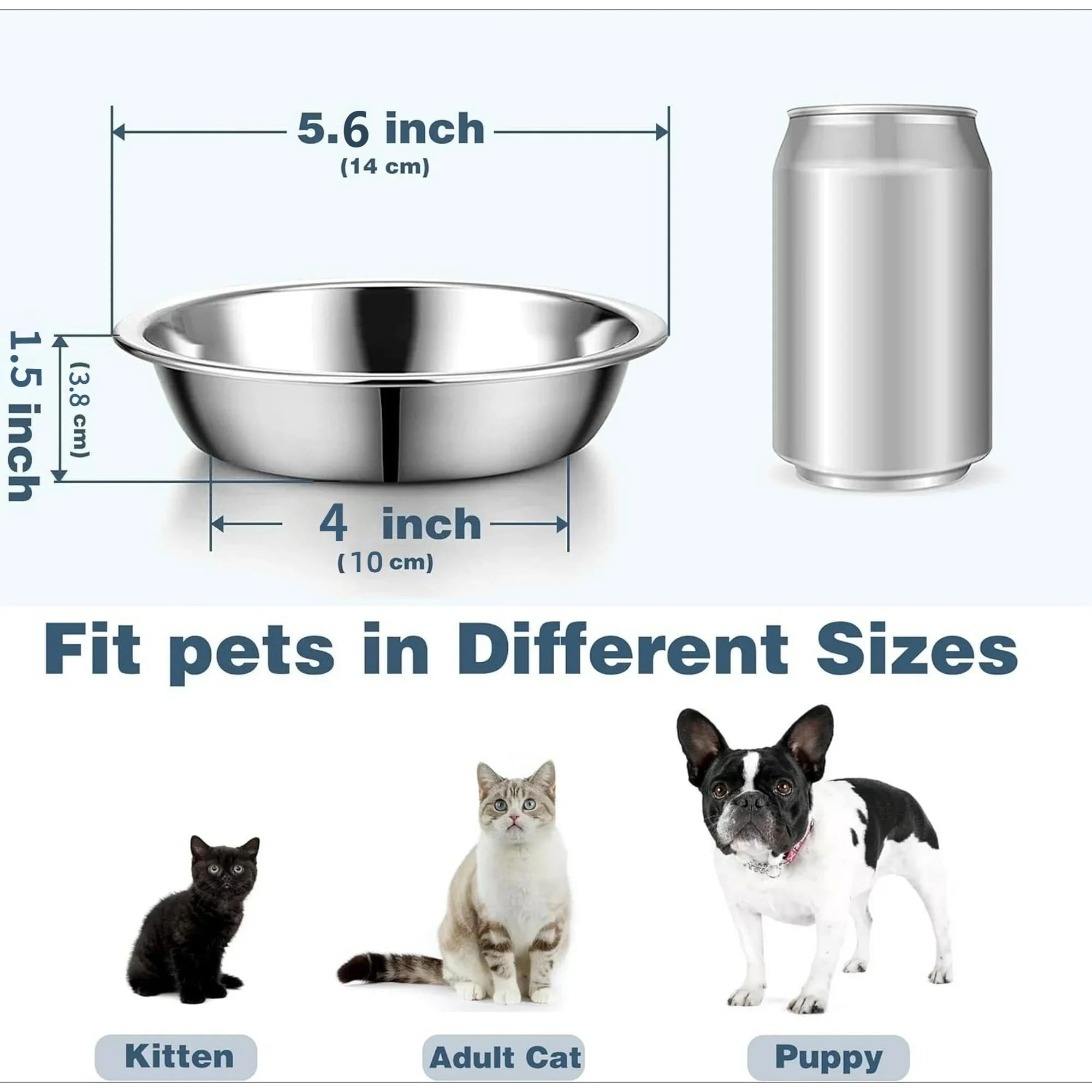 Ludolm Stainless Steel Cat Bowls 12 PCS, 5.6 Inch Metal Cat Bowls, Replacement Elevated Food Water Dishes for Indoor Kitten, Whisker Fatigue Relief Shallow Food Metal Dish for Stray Cats