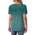 thumbnail image 6 of Womens Tops,Summer New Fashion Floral Prints Top Loose Round Neck Chest Pleated Shirts Womens Casual Short Sleeve Blouses Pullover Tops, 6 of 6