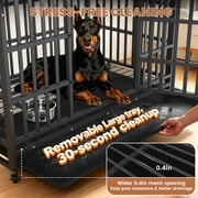 TIME RAY 48 Inch Heavy Duty Dog Crate,Indestructible High Anxiety Dog Cage for Outdoor and Indoor with Lock, Double Door & Removable Tray,Black