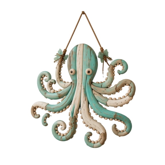 Coastal Wall Decor with Wooden Octopus,Beach Wall Decor for Ocean Lovers,Ocean Wall Decor 1 Pack