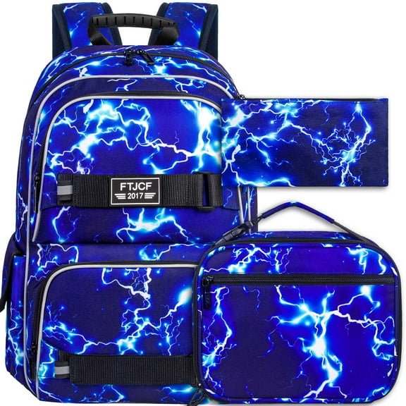 AGSDON Laptop Backpack, 16 Inch School Bag College Bookbag, Anti Theft Daypack Bags and Lunch Bag Set, Water Resistant lightning Backpacks for Teens Boys Men Students(Blue)