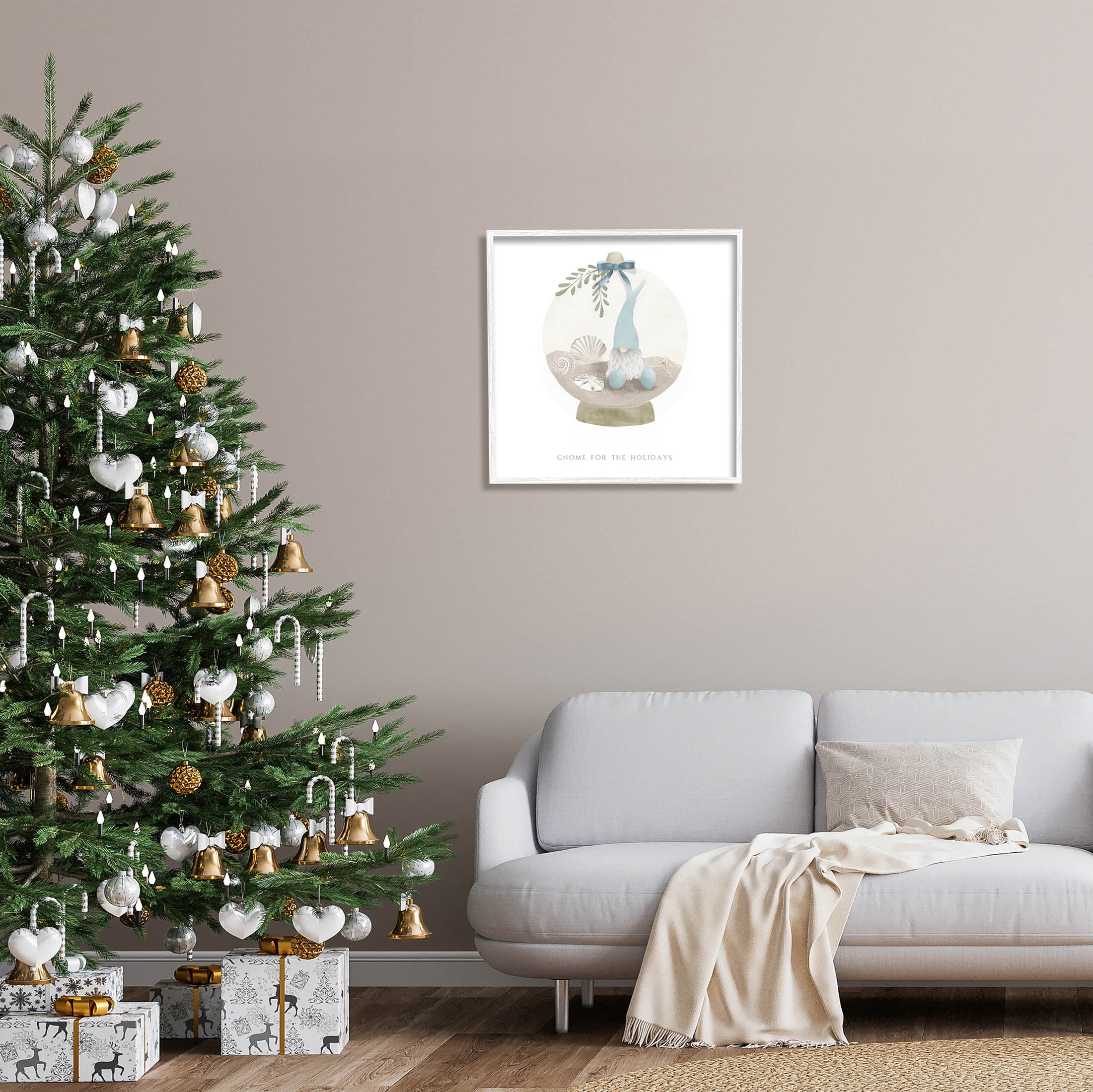 Stupell Industries Gnome For The Holidays Seashells Graphic Art White Framed Art Print Wall Art, Design by Leah Straatsma