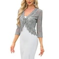 thumbnail image 4 of Floral Lace Shrugs for Women's Evening 3/4 Sleeves Formal Elegant Bolero Cardigan Gray XS, 4 of 6