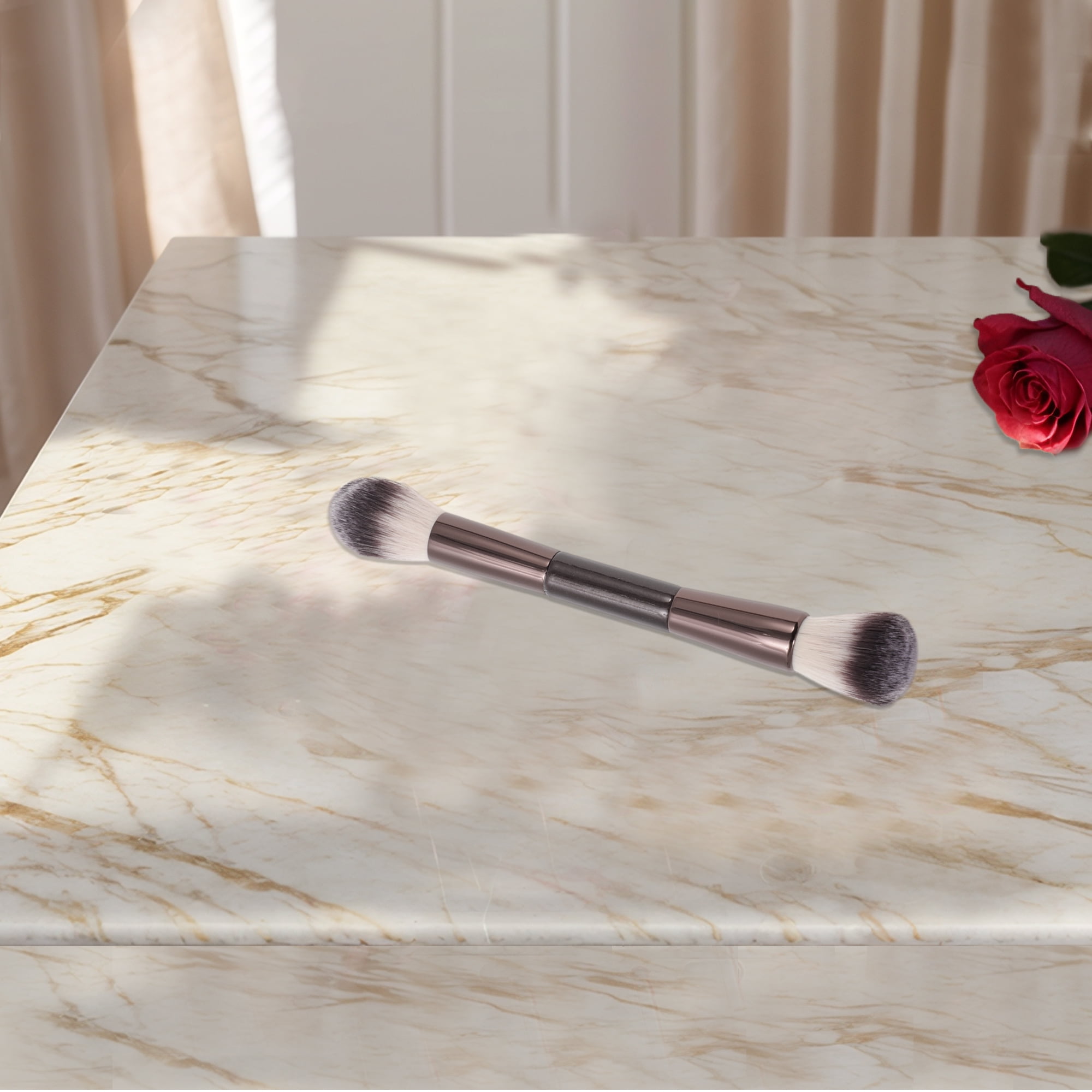 Unique Bargains 1 Pc Convenient Dual-ended Makeup Brush Brown Small