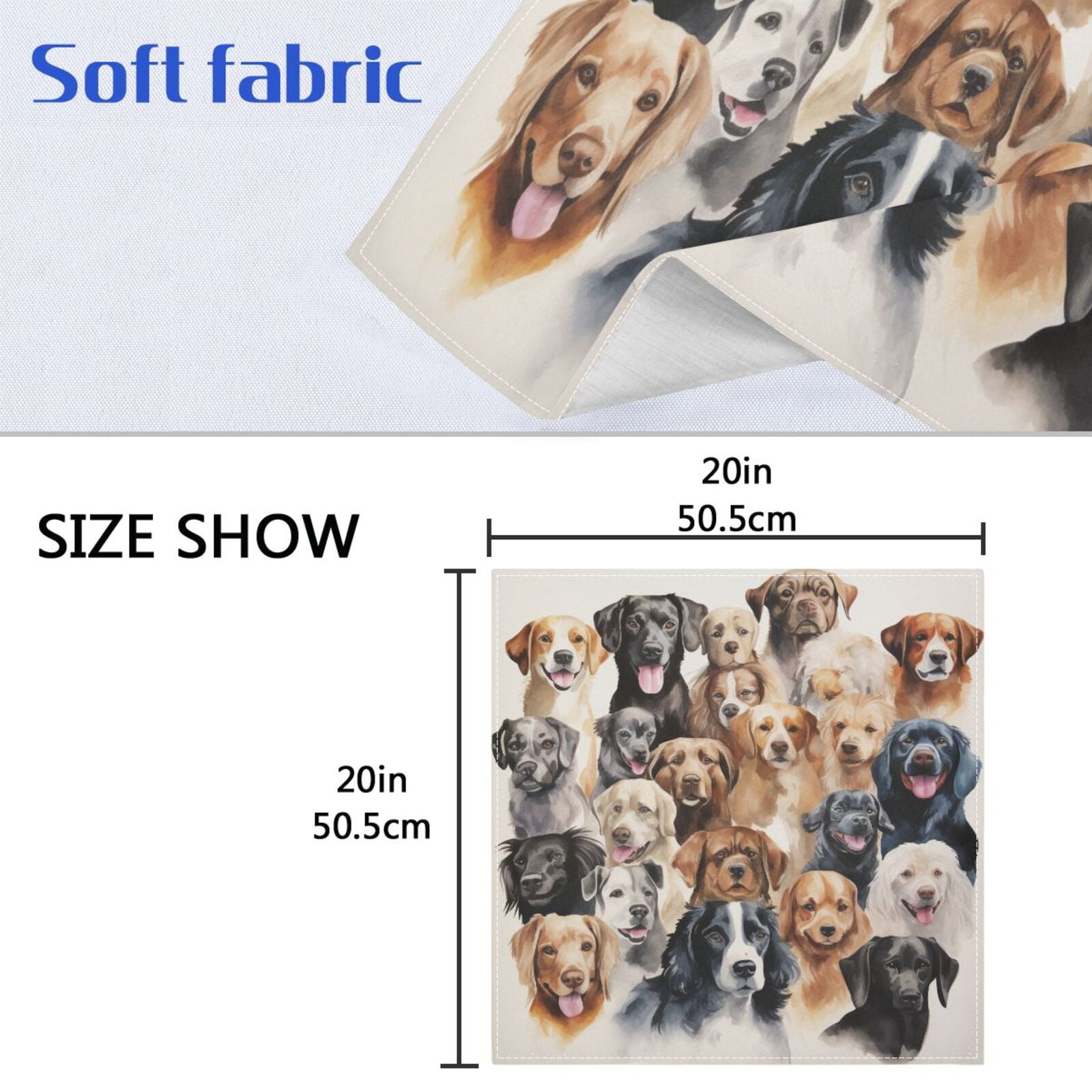 JSTEL Cute Dogs Puppy Print Cloth Napkins Set of 6, 20x20 Inch Washable and Reusable Napkin for Decoupage Dinner Party Everyday Use