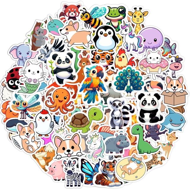 Stickers RINOLY 100 piezas impermeables de animales de vinilo para niños