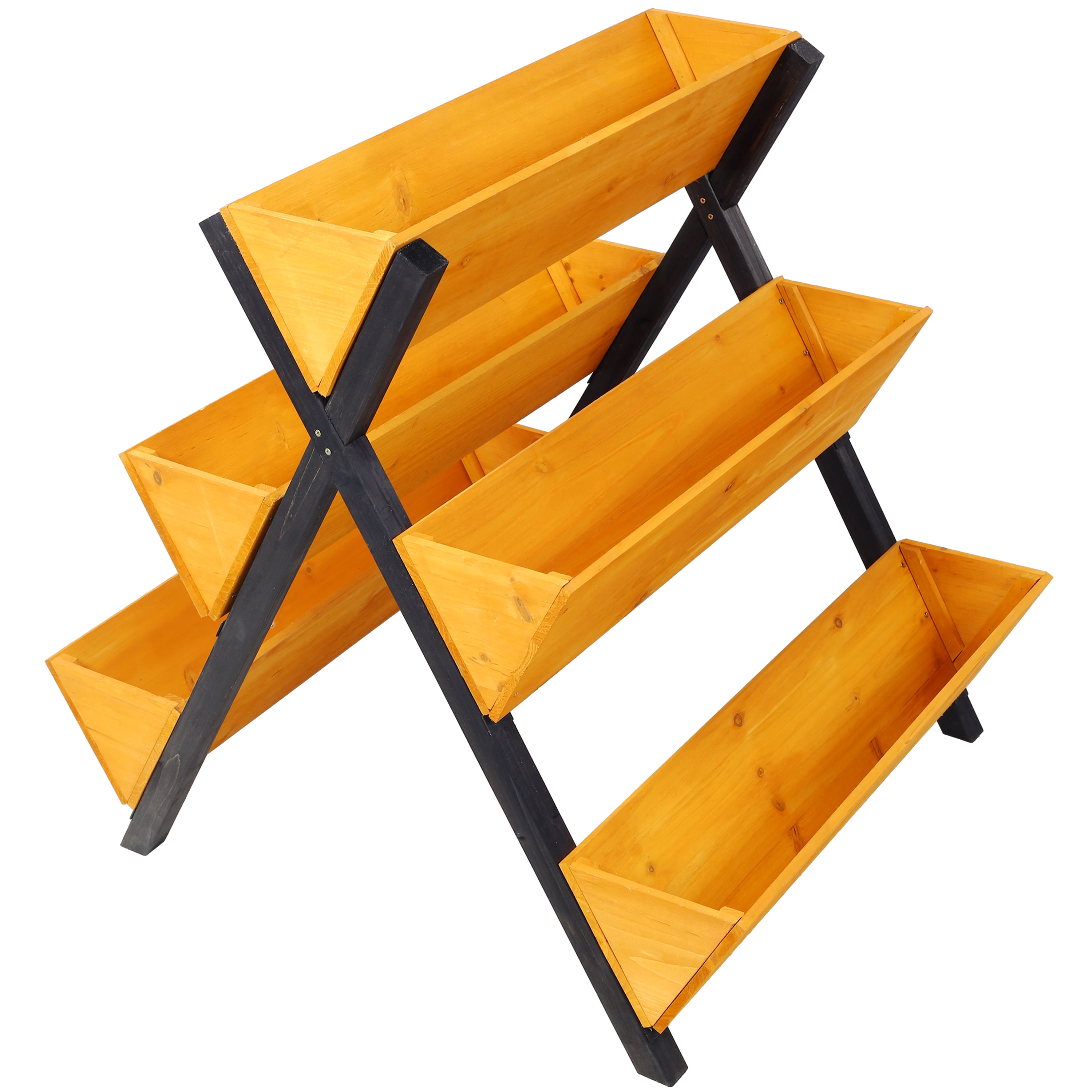 3 Tiers Wooden Vertical Raised Garden Bed with Legs Brown Planter Box for Flowers Herbs Vegetables Outdoor Courtyard Balcony Planting