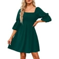 thumbnail image 4 of Njoeus Women's Long Lantern Sleeve Smocked Casual Dresses Ruffled Off Shoulder A-Line Vintage Mini Dress, 4 of 9
