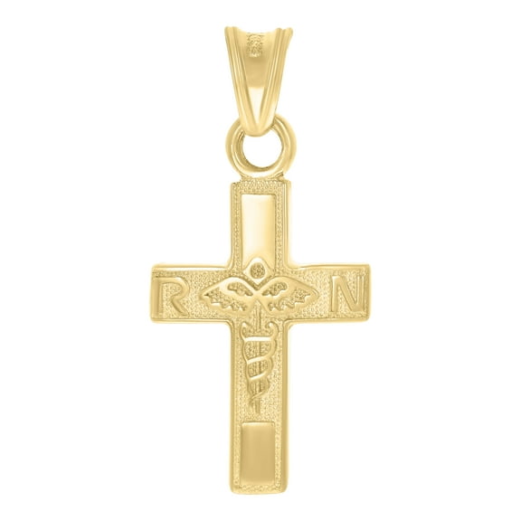 10kt Yellow Gold Mens RN & Caduceus Cross Religious Charm Pendant