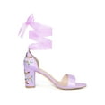thumbnail image 3 of BLISSFUL STEP Women's Satin Floral Print Block Heel Sandals Purple 9, 3 of 8