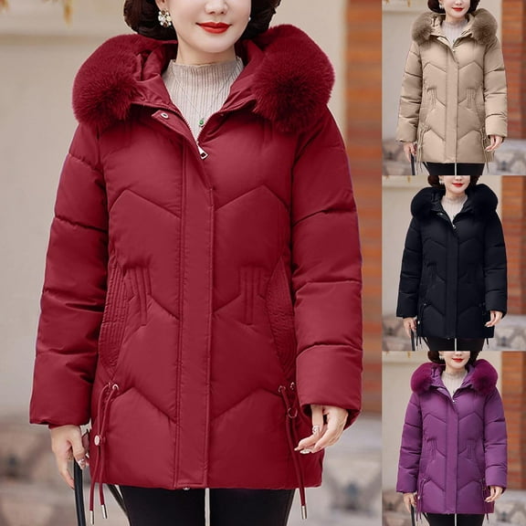 HAPIMO Women Quilted Coat Midi Length Long Sleeve Puffer Jacket Solid Faux Hooded Padded Coats Thick Warm Winter Outerwear Pockets Cotton Black L