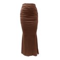 thumbnail image 7 of Dianli Maxi Skirt Pleated Long Skirt Solid Color Fold Elastic Waist High Waisted Flowing Mid Calf Length Breathable Pull On Casual Beach Travel Everyday Maxi Skirt, 7 of 7