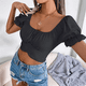 thumbnail image 5 of Blusa Informal de Verano con Cuello Cuadrado, Mangas y Hombros Descubiertos para Mujer, con Volantes y Lazo en la Espalda. Negro M, 5 of 10