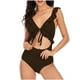 thumbnail image 5 of Bikini de Corte Alto de Mujer Bikinis sin Espalda Ajustables de Color Sólido, Traje de Baño Sexy Frenum Flounce con Almohadilla de Pecho, 5 of 7