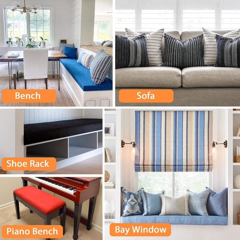 Bench Cushion Pads for Indoor/Outdoor Furniture/Window Seat Chair Sofa Couch Swing Garden 70D High-Resilience Upholstery Thickened Foam 3 Inch Thickness 2 Ties with Beige Non-slip Bottom