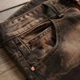 thumbnail image 3 of SWSMCLT Men's Patchwork Mid Rise Casual Slim Fit Pants Vintage Jeans Stretch Fall Straight Leg Casual Pants Coffee 30, 3 of 4