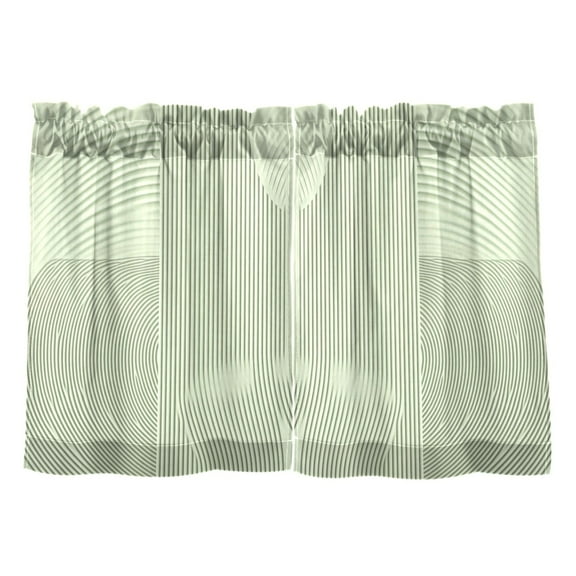 Minimalist Green Line Pattern Kitchen Curtains Tier Set 27x24 Inch 2 Panels Semi Sheer Light Filtering Privacy UV Protection