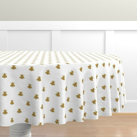 

Cotton Sateen Tablecloth 70 Round - Bees White Antique Gold French Bee Insect Nature Vintage Print Custom Table Linens by Spoonflower