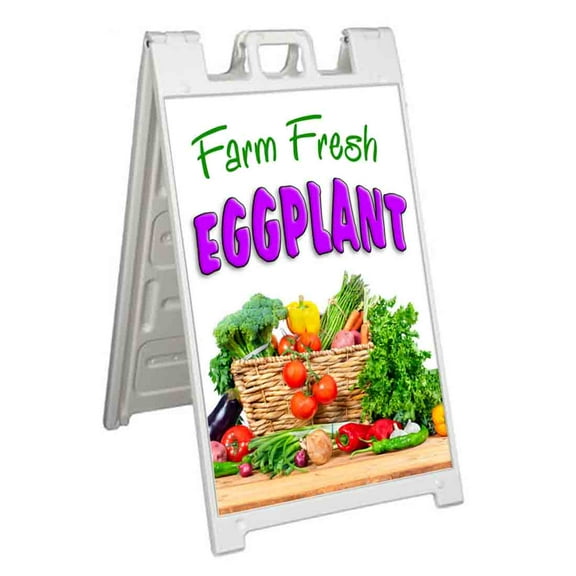 Farm Fresh Eggplant (24" X 36") Standard A-Frame Signicade, Includes Decal Applied To Stand
