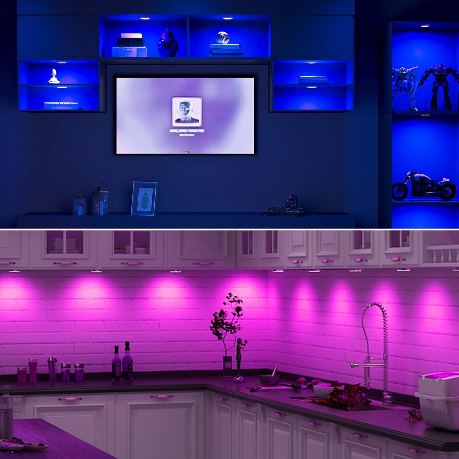 Dimmable RGB Puck Lights with Remote Control - 8-Pack Under Cabinet & Display Case Lighting with 20 Color Changing Options for Kitchen