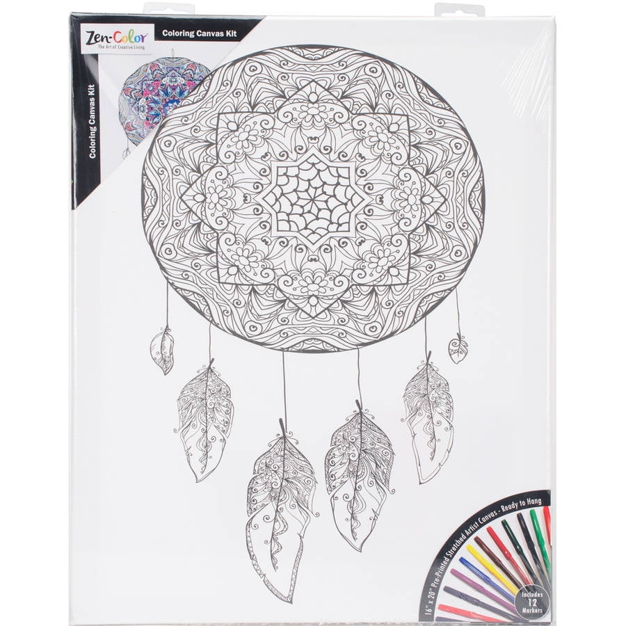 Adult Coloring Canvas 16" x 20" with 12 Markers, Dreamcatcher - Walmart