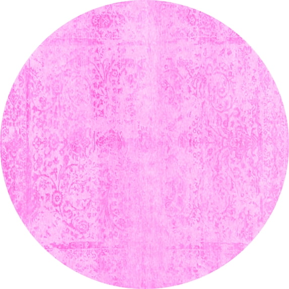 Ahgly Company Indoor Round Abstract Pink Contemporary Area Rugs, 7' Round