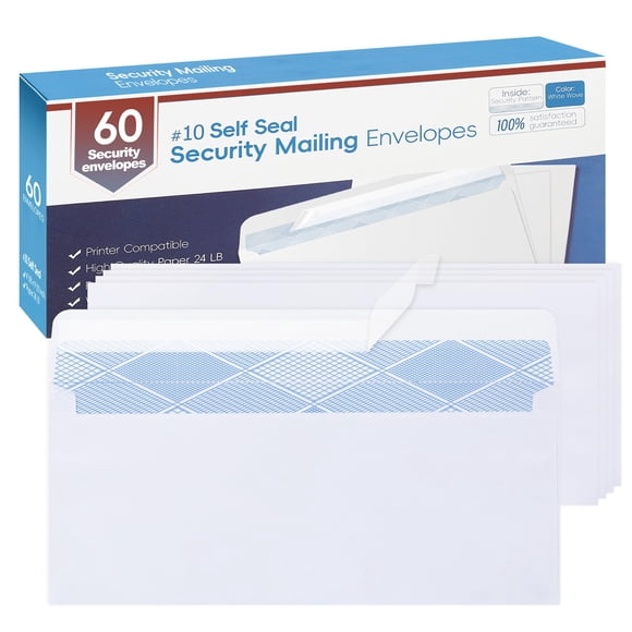 Sobres Yeplan #10, tamaño carta, autoadhesivos, 60 unidades, blancos