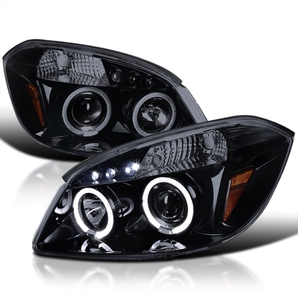 Halo LED Projector Headlights For 2005-2010 Chevy Cobalt – Black Housing, Clear Lens, DOT/SAE, Left+Right Set