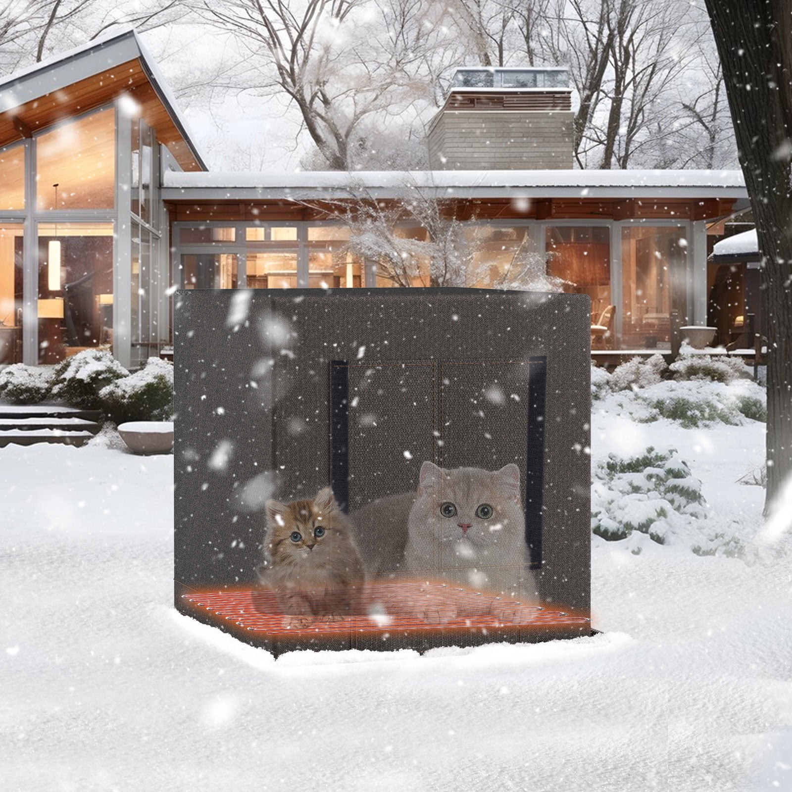 Xecessory Large Heated Cat House for Outdoor Cats in Winter, Waterproof Insulated Outdoor Cat House, Feral Cat Shelter with Heating Pad for Small Animals (Brown)