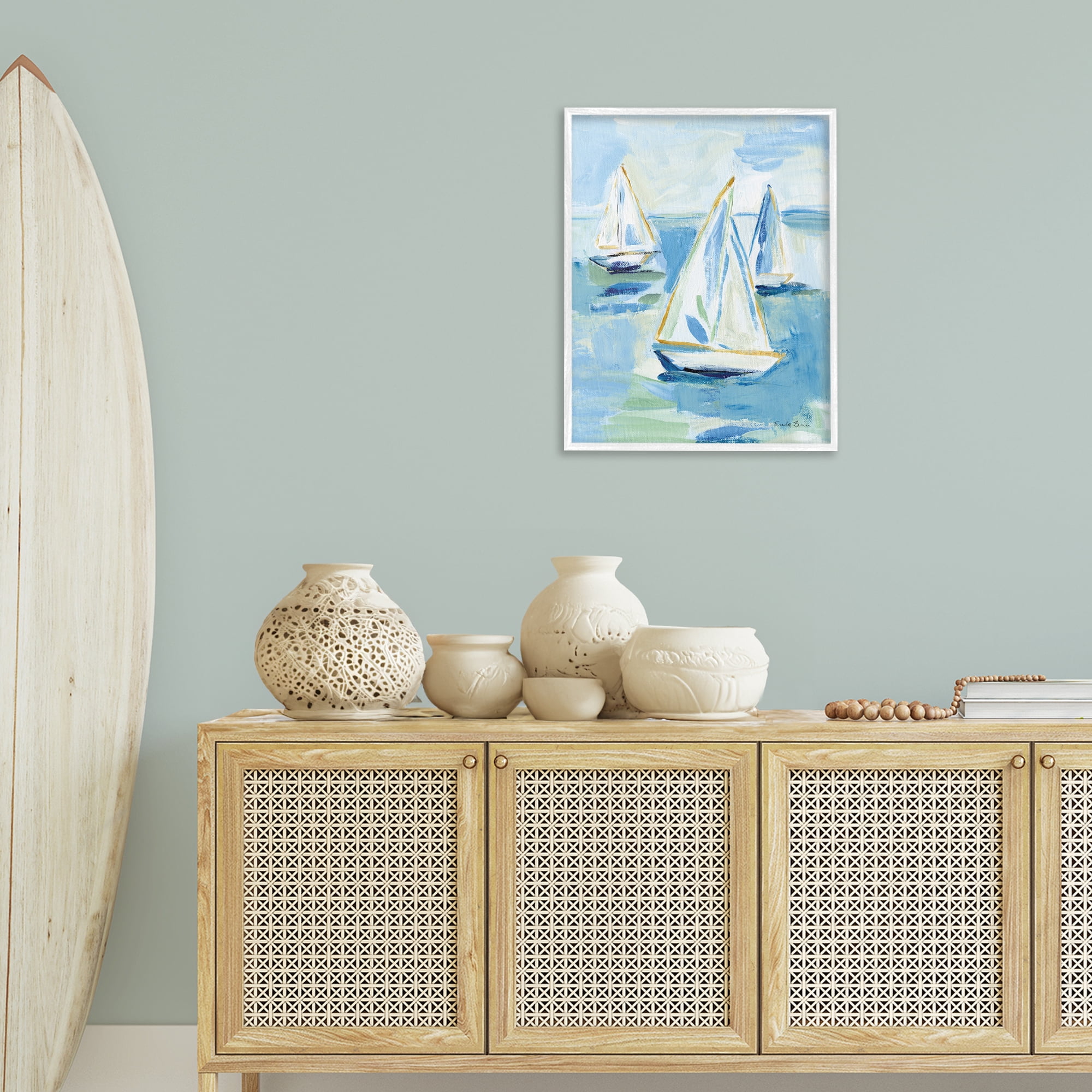Stupell Industries Setting Sail Fleet Transportation Painting White Framed Art Print Wall Art, 24 x 30