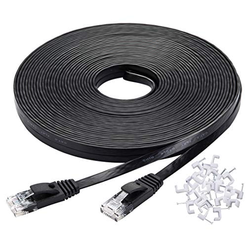 Cat 6 Flat Ethernet Cable 200 ft High Speed White LAN Cable with Clips & Straps Black Long Internet Cable with rj45 connectors 