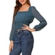 thumbnail image 4 of Blusa semitransparente de puntos suizos con cuello de volantes para mujer INSPIRE CHIC, color azul, talla S, 4 of 6