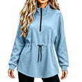 thumbnail image 5 of Bzdzmqm Women Fall Winter Fleece Sweatshirts Long Sleeve Zipper Drawstring Pullover Tops Cozy Warm Basic Solid Cardigan Casual Outfits for Work Travel Daily Wear, Blue XL, 5 of 7