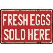 Vintage Metal Farm Fresh Eggs Tin Sign 12x8 Inch Wall Decor for Coop Man Cave Bar Game Room