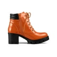 thumbnail image 4 of BLISSFUL STEP Women's Boot Rounded Toe Side Zip Combat Block Heel Ankle Boots Orange 9.5, 4 of 8