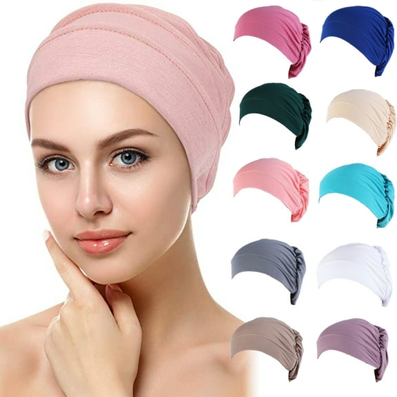 Yirtree Women Turban Pre-Tied Bonnet Braid Turban African Head Wrap for Women Small Solid Color Soft Knotted Night Sleep Bonnet Chemo Hat Cover