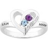 Personalized Heart Couples' Birthstone Ring with Diamond Accent