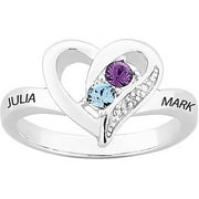Personalized Heart Couples' Birthstone Ring with Diamond Accent