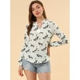 thumbnail image 2 of INSPIRE CHIC Blusa Estampado Floral Pajarita Cuello Con Volantes Manga Larga Top Para Mujer Blanco S, 2 of 6