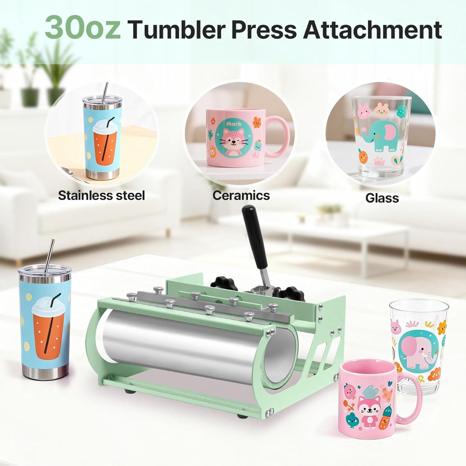PNKKODW 12x15 inch 5 in 1 Heat Press Machine with 30OZ 20OZ Tumbler, 360° Swing Away Digital Heat Transfer Sublimation for T-Shirt, Hat Cap Plate,Green