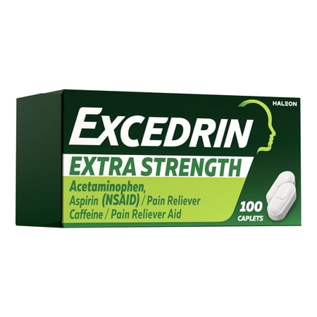 Excedrin Extra Strength Pain Relief Caplets for Headache Relief, Acetaminophen 250Mg, Aspirin 250Mg, Caffeine 65Mg, Pain Reliever, 100 Count