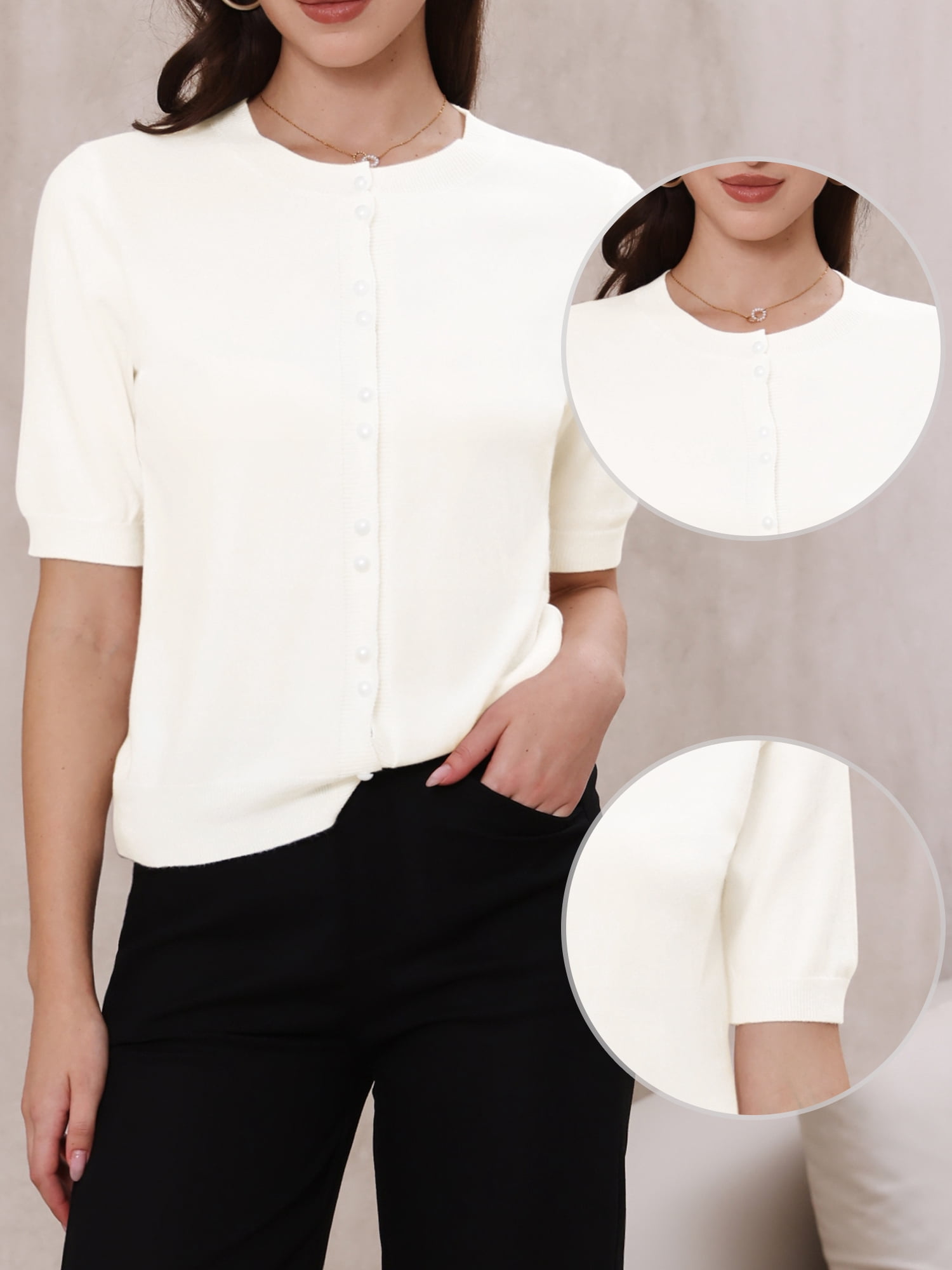 DARING DIVA Women's Elegant Lightweight Button Down Cardigan Sweater L White