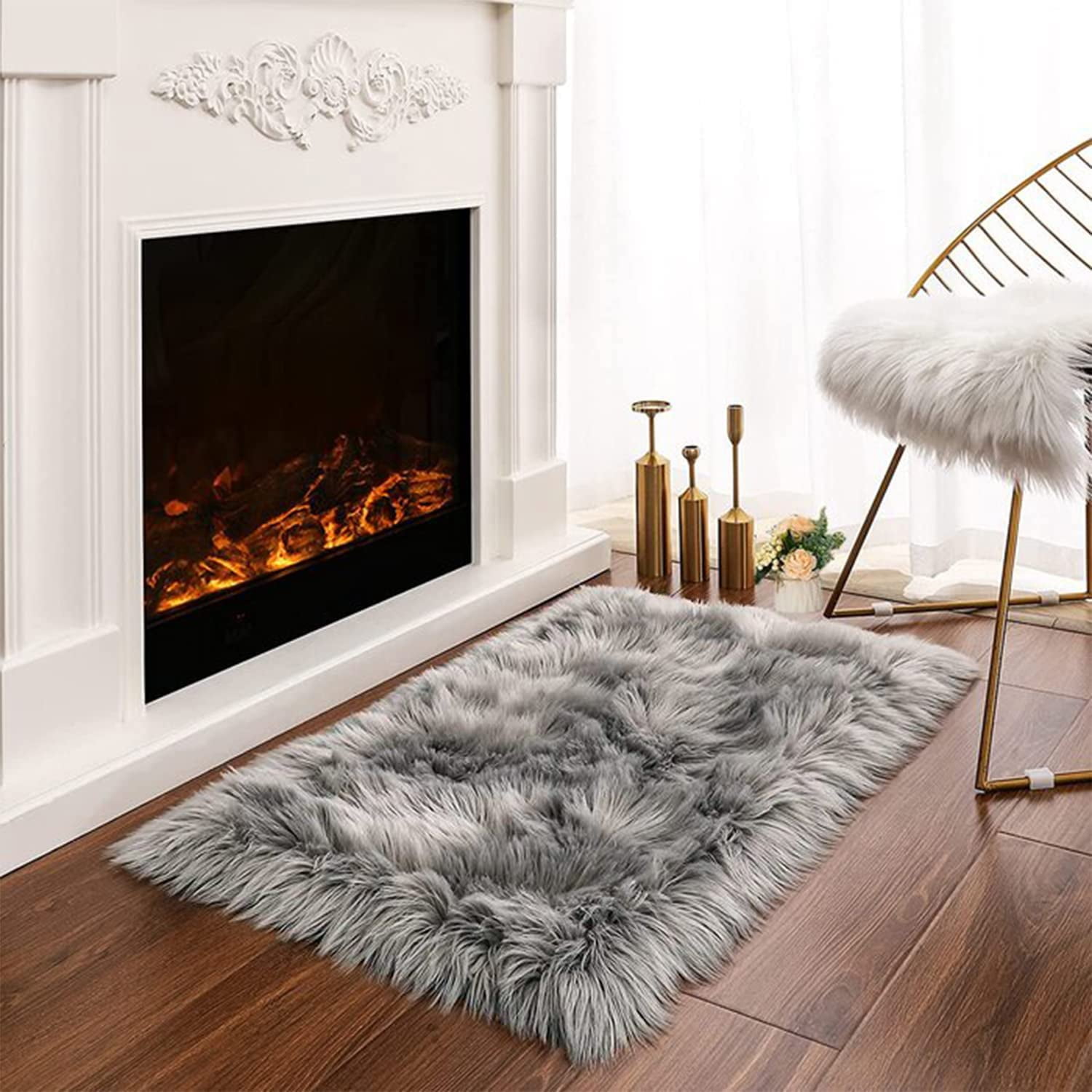 Latepis Rugs for Bedroom 2x3 Grey Fur Rug, Faux Sheepskin Rugs for