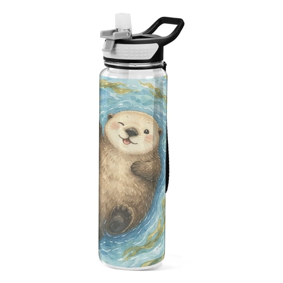 Qxltty Smiling Otter Water Bottle 32 oz with Straw BPA Free Reusable Fitness Sport Bottle Perfect for Travel School Outdoors and Gym