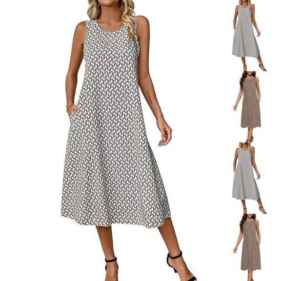 FRSASU Summer Dresses for Women Flowy Casual Midi Dress Beach Vacation Sundresses with Pockets White